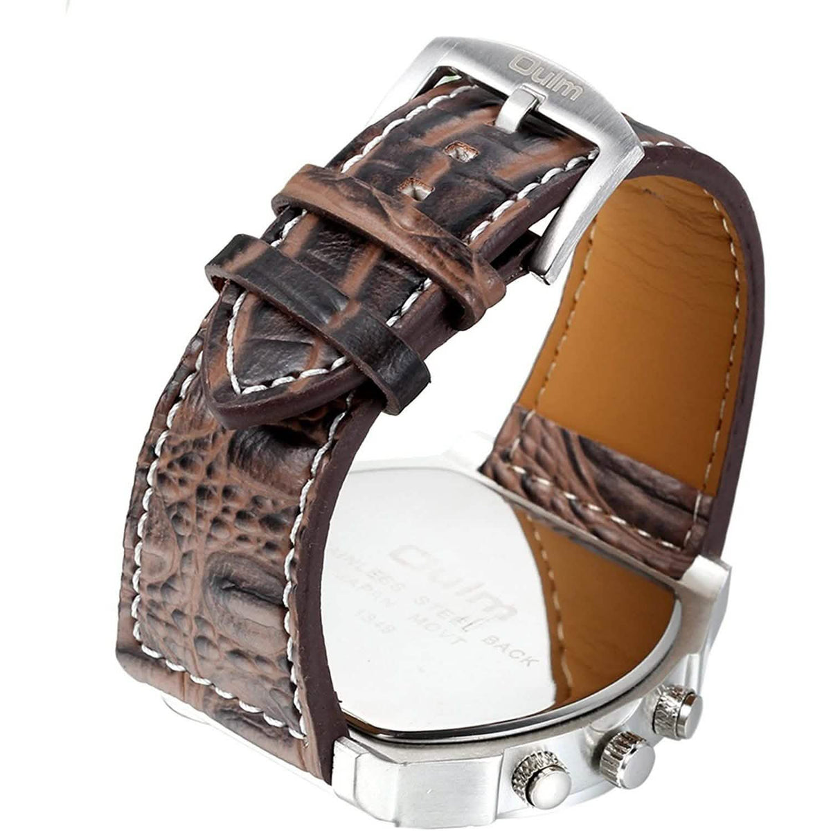 Avaner Mens Big Face Dual Time Zone Leather Strap Sport Watch Watches - Tophatter Daily Deals