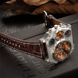 Avaner Mens Big Face Dual Time Zone Leather Strap Sport Watch Watches - Tophatter Daily Deals