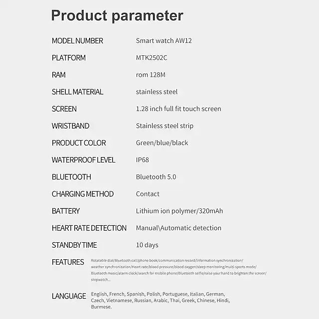 AW12 1.28-Inch Smart Watch Unbranded Smart Watch - Tophatter Daily Deals