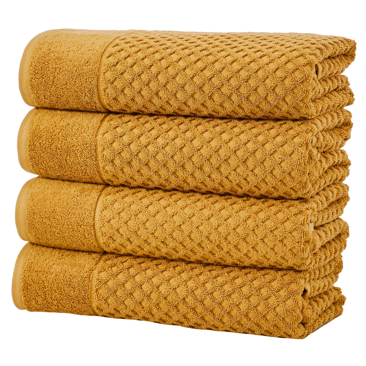 Cotton Diamond Waffle Weave Bath Towel Set - Grayson Collection Bath Towel (Pack of 4) Marigold Bath - Tophatter Daily Deals