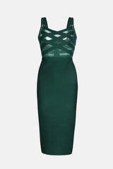Sleeveless Spliced Mesh Midi Bandage Dress Green Cocktail Dresses - Tophatter Daily Deals