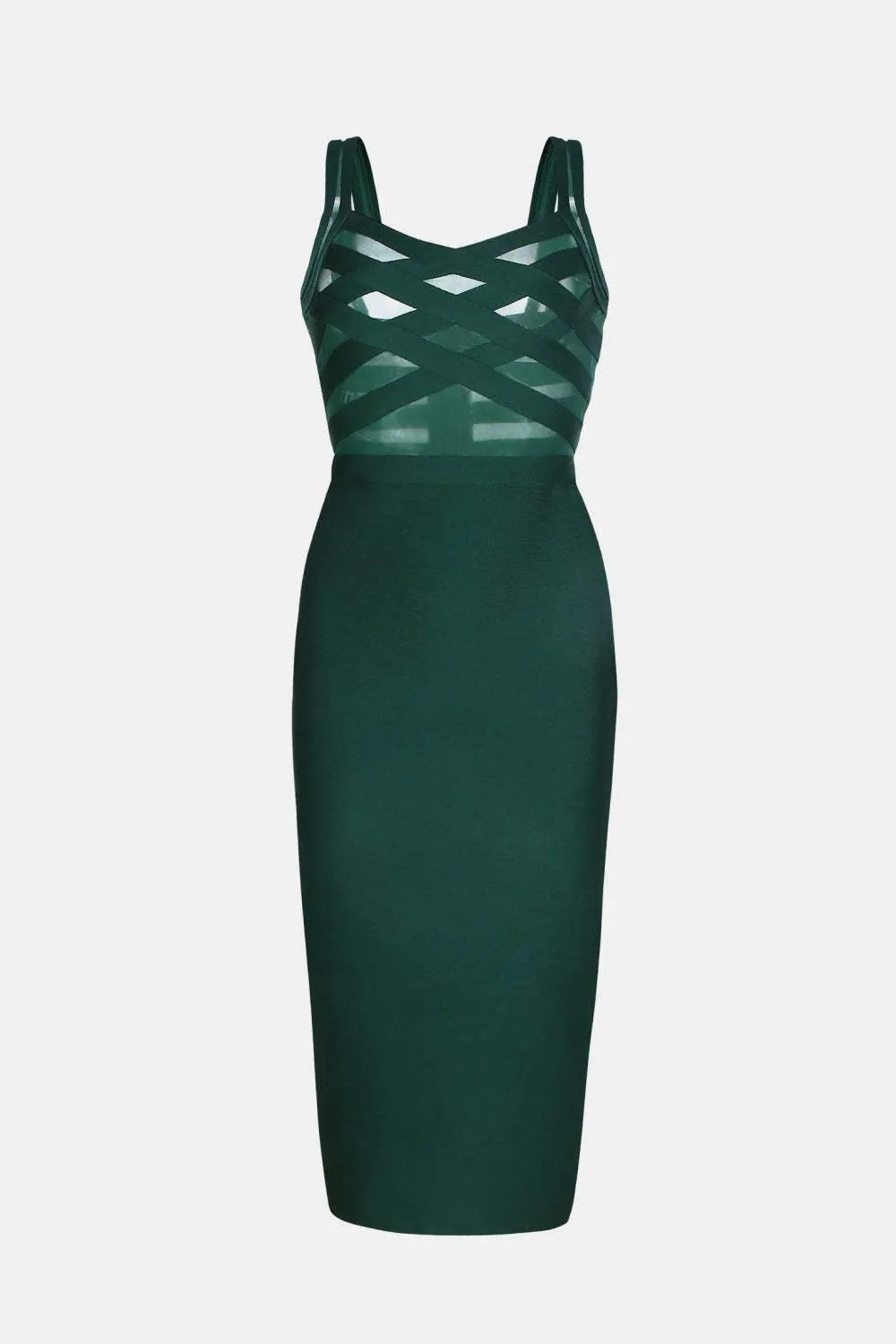 Sleeveless Spliced Mesh Midi Bandage Dress Green Cocktail Dresses - Tophatter Daily Deals