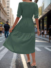 Ruched V-Neck Half Sleeve Midi Dress Casual Dresses - Tophatter Daily Deals