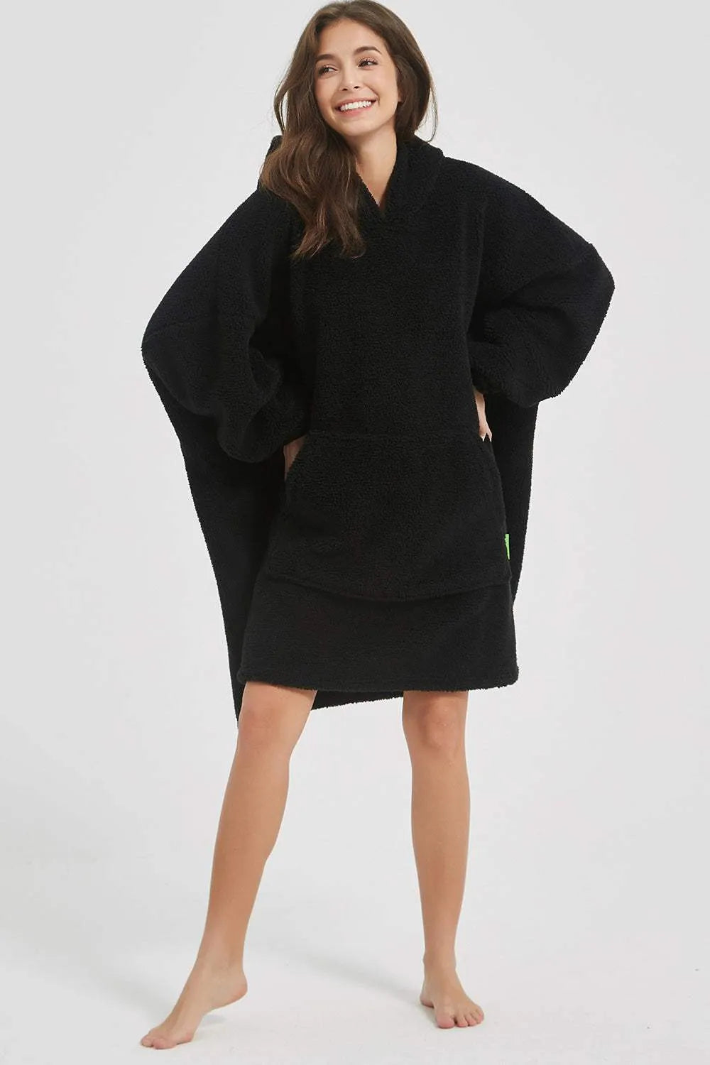 Lantern Sleeve Oversized Hooded Fuzzy Lounge Dress Sleep Dresses - Tophatter Daily Deals