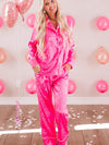 Printed Long Sleeve Top and Pants Lounge Set Hot Pink Loungewear Sets - Tophatter Daily Deals