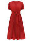 Pleated Surplice Tie Waist Midi Dress Casual Dresses - Tophatter Daily Deals