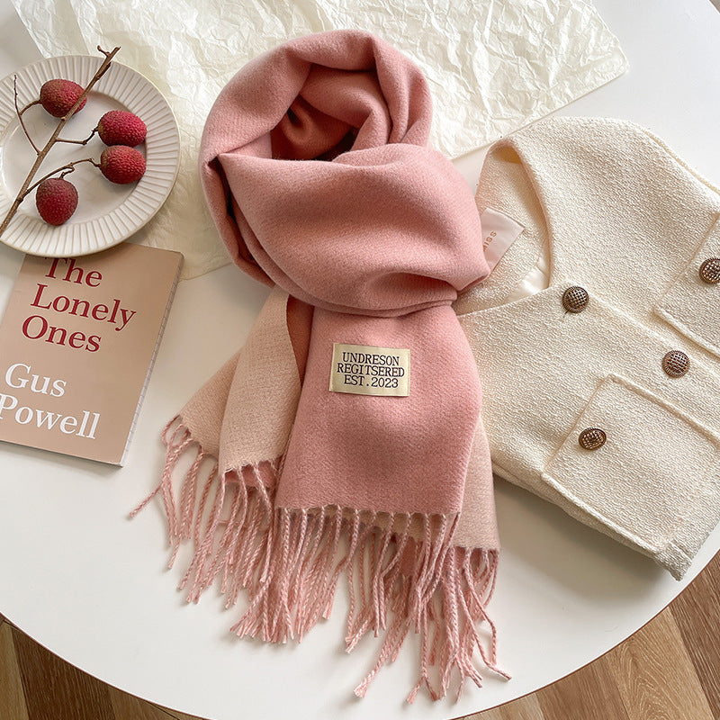 Warm Women Scarf - Reversible Fringed Cashmere Winter Pink - Tophatter Daily Deals