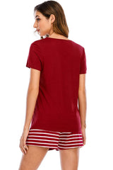 Graphic Round Neck Top and Striped Shorts Lounge Set Loungewear Sets - Tophatter Daily Deals