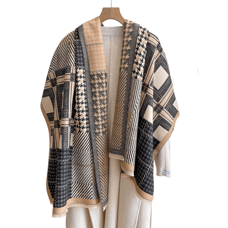 Beige & Black Striped and Houndstooth Patterned Scarf Multi Scarves - Tophatter Daily Deals