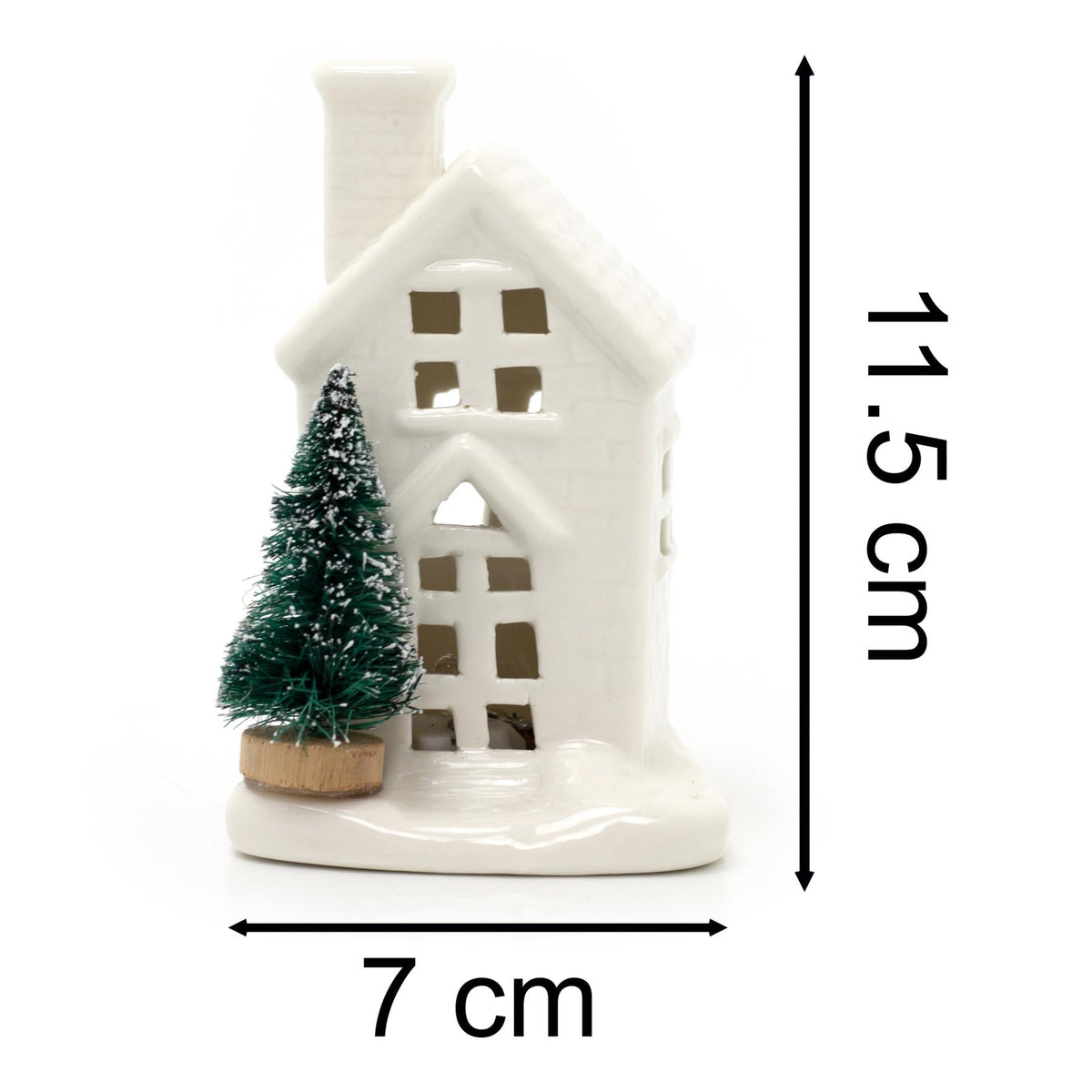Mini White Ceramic LED Christmas House with Trees Ornament | Light up Decoration Ornament - Tophatter Daily Deals