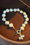 White Vintage Bee Rhinestone Baroque Pearl Bracelet Bracelets - Tophatter Daily Deals