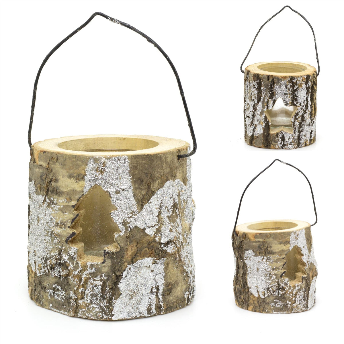 Natural Wood Christmas Tealight Candle Holder | Festive Rustic Wooden Tea Light Candle Pot | Xmas Lantern Tealight Votive Holder - Design Varies One Supplied Candle Holder - Tophatter Daily Deals