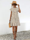 Frill Floral Round Neck Short Sleeve Tiered Dress Casual Dresses - Tophatter Daily Deals