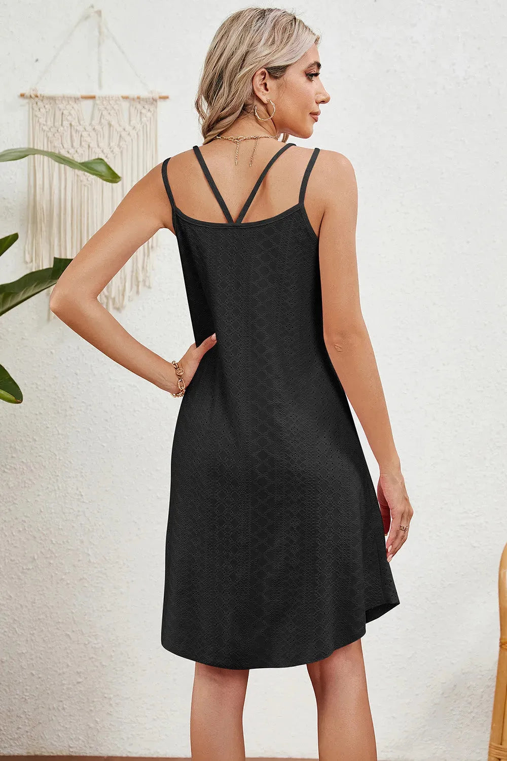 Eyelet Scoop Neck Double Strap Dress Casual Dresses - Tophatter Daily Deals