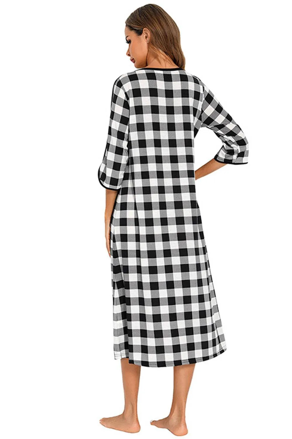 Round Neck Three-Quarter Sleeve Midi Night Dress Sleep Dresses - Tophatter Daily Deals