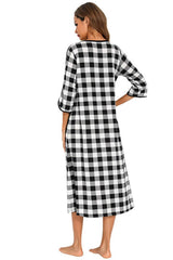 Round Neck Three-Quarter Sleeve Midi Night Dress Sleep Dresses - Tophatter Daily Deals