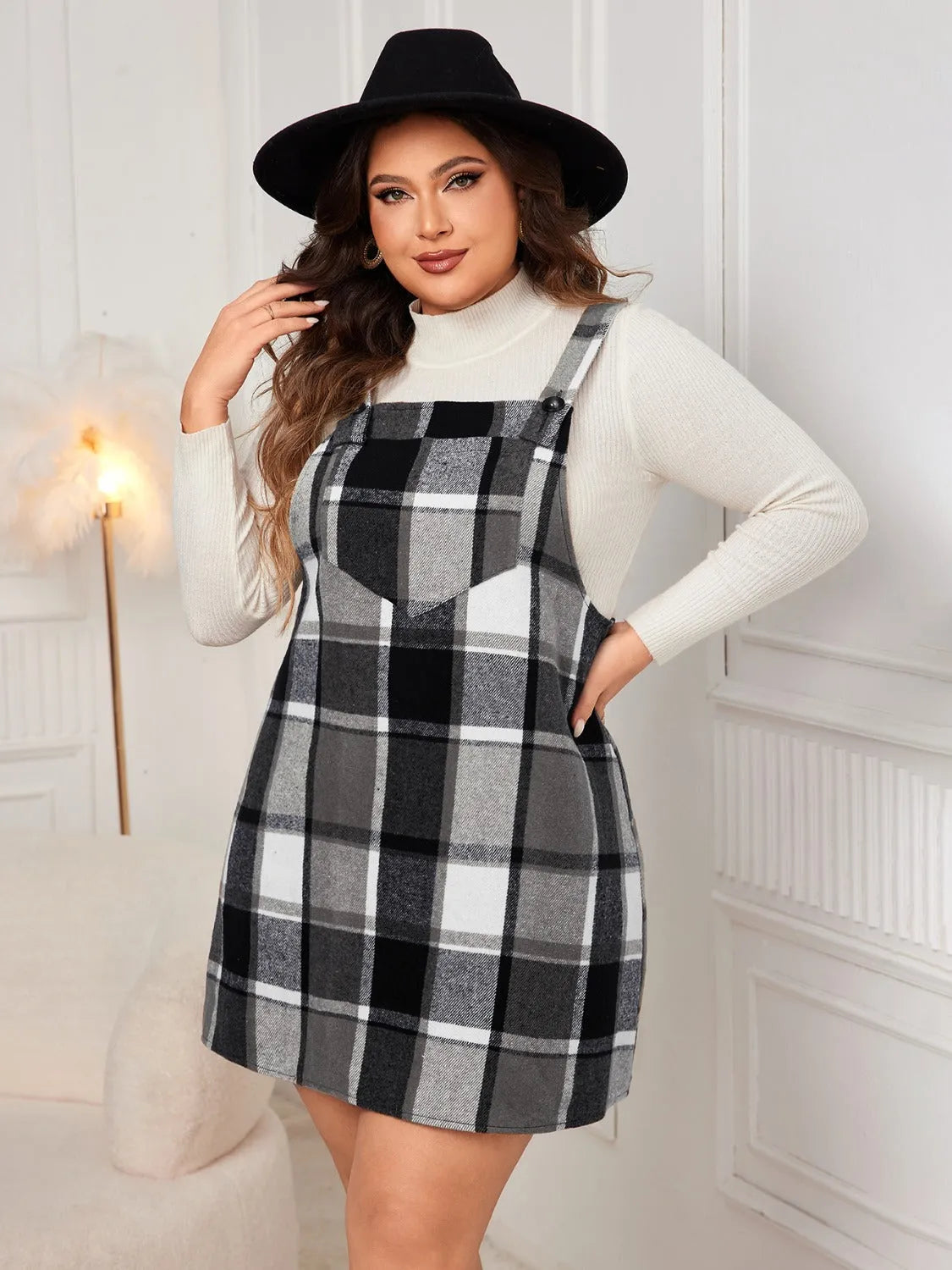 Plus Size Plaid Wide Strap Overall Dress Casual Dresses - Tophatter Daily Deals