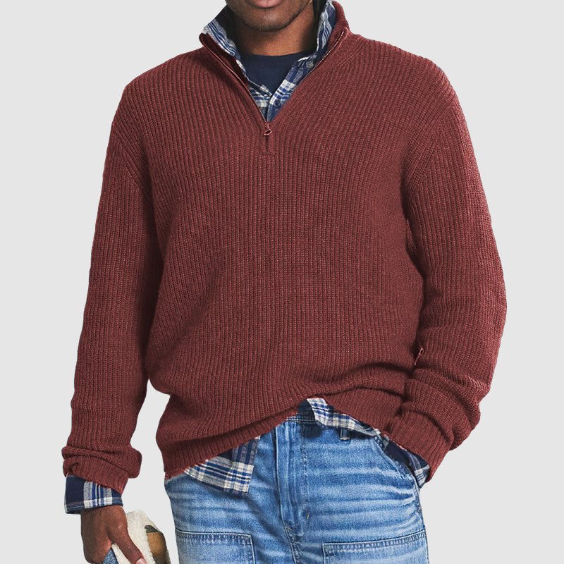 Soft Men Cashmere Pullover - Half Zip Ribbed Business Casual Red - Tophatter Daily Deals