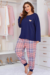 Plus Size Heart Graphic Top and Plaid Joggers Lounge Set Loungewear Sets - Tophatter Daily Deals