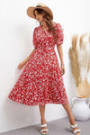 Floral Tie Waist Puff Sleeve Midi Dress Casual Dresses - Tophatter Daily Deals