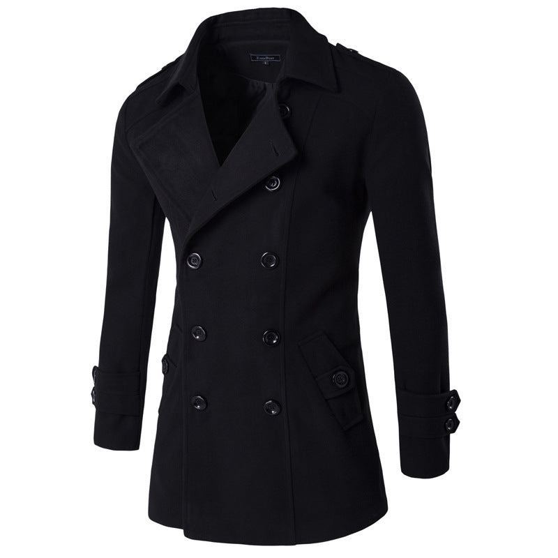 Warm Men's Peacoat - Double Breasted, Woolen Feel, Winter Black 3D Changing Face Moving Picture Frame - Tophatter Daily Deals