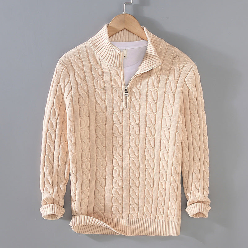 Warm Men Cable Knit Sweater - Half Zip, Cotton, Casual Apricot 3D Changing Face Moving Picture Frame - Tophatter Daily Deals