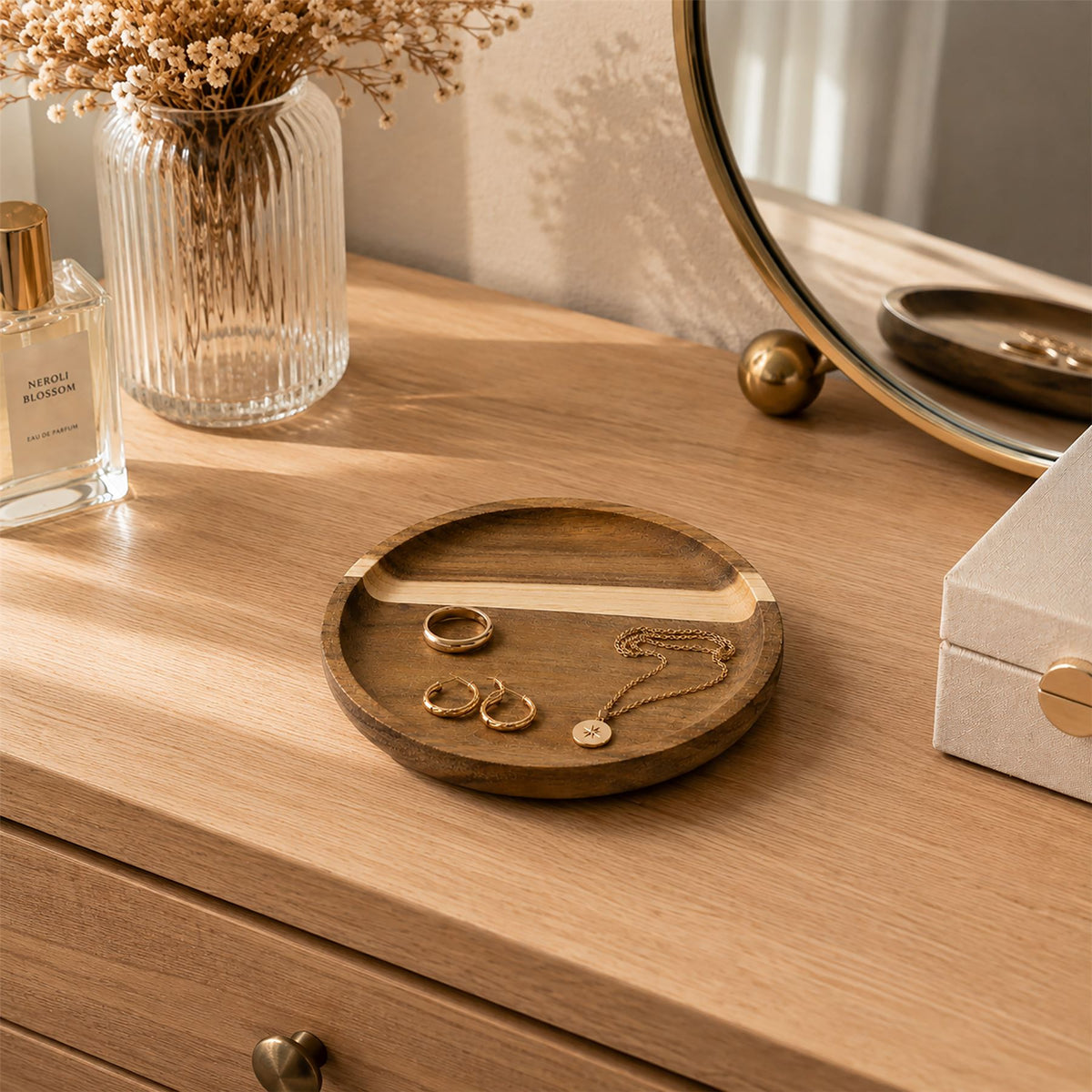 Wooden Trinket Tray, 15cm Round Rustic Trinket Dish in Natural Wood Trinket Dish - Tophatter Daily Deals