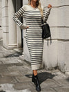 Striped Round Neck Long Sleeve Dress Casual Dresses - Tophatter Daily Deals