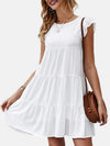 Ruffled Round Neck Cap Sleeve Mini Dress White Casual Dresses - Tophatter Daily Deals