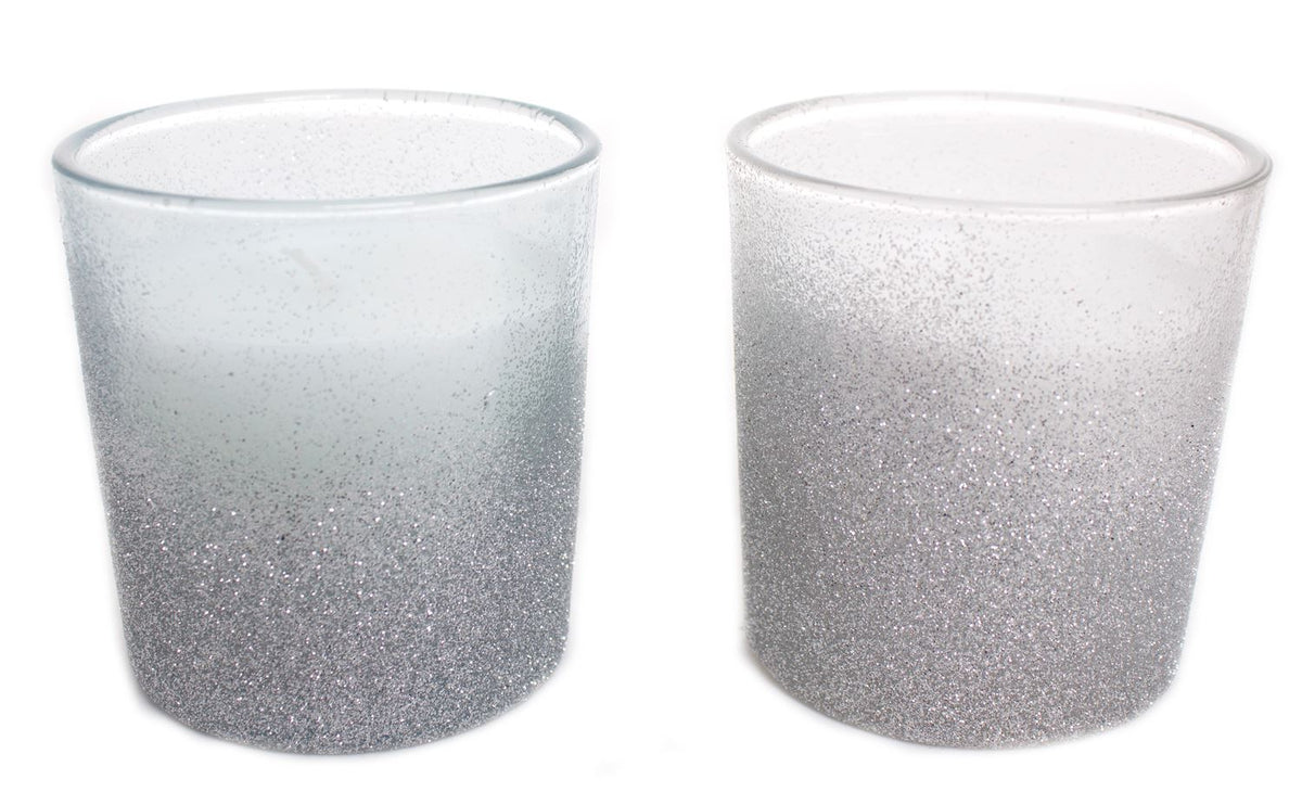 Glass Glitter Christmas Candle Pot Table Decoration 7cm x 7.5cm - Colours Vary Candle Holder - Tophatter Daily Deals