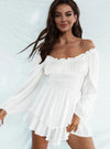 Off Shoulder Smocked Waist Romper White Casual Dresses - Tophatter Daily Deals