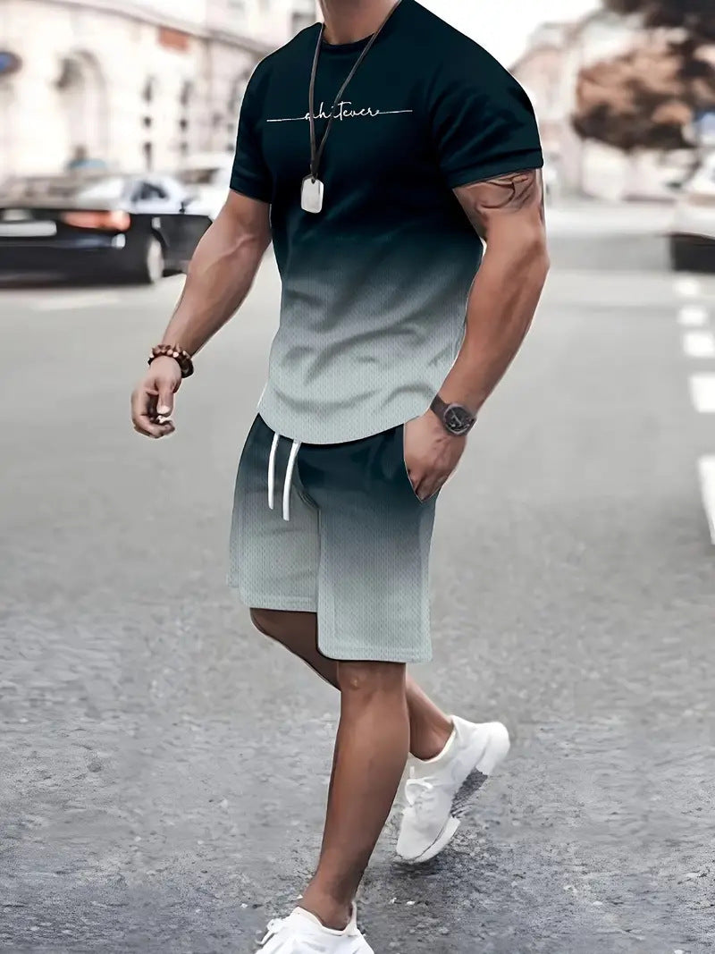 3D Digital New Print Summer Short Sleeve Shorts Leisure Sports Suit Black 0 - Tophatter Daily Deals