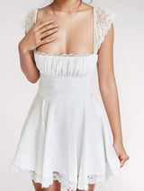 Lace Detail Square Neck Cap Sleeve Mini Dress Casual Dresses - Tophatter Daily Deals