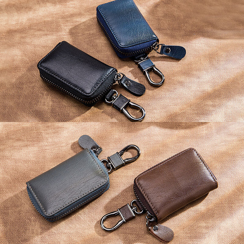 Men Genuine Leather Retro Mini Key Case Bag Large Capcity Fashion Car Key Keychain Wallet Men Bags - Tophatter Daily Deals
