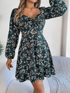 Printed Sweetheart Neck Balloon Sleeve Mini Dress Dark Green Casual Dresses - Tophatter Daily Deals