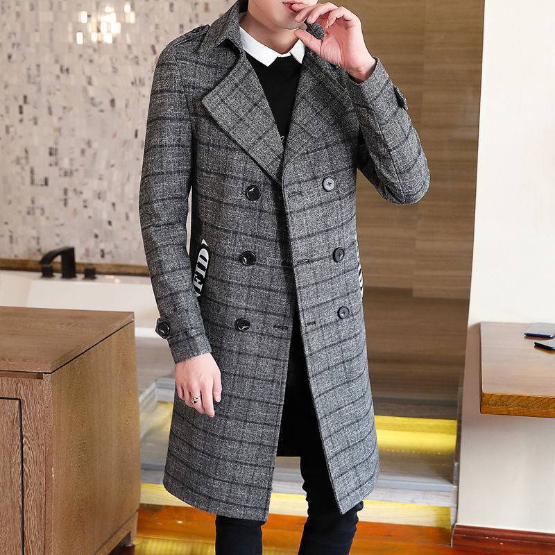 Fitted Men's Trench Coat - Double Breasted Polyester Grey 3D Changing Face Moving Picture Frame - Tophatter Daily Deals