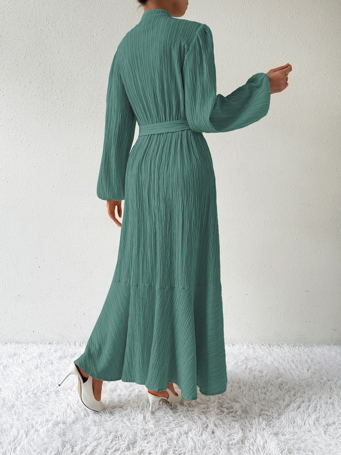 Tie Waist Long Sleeve Dress - Tophatter Deals