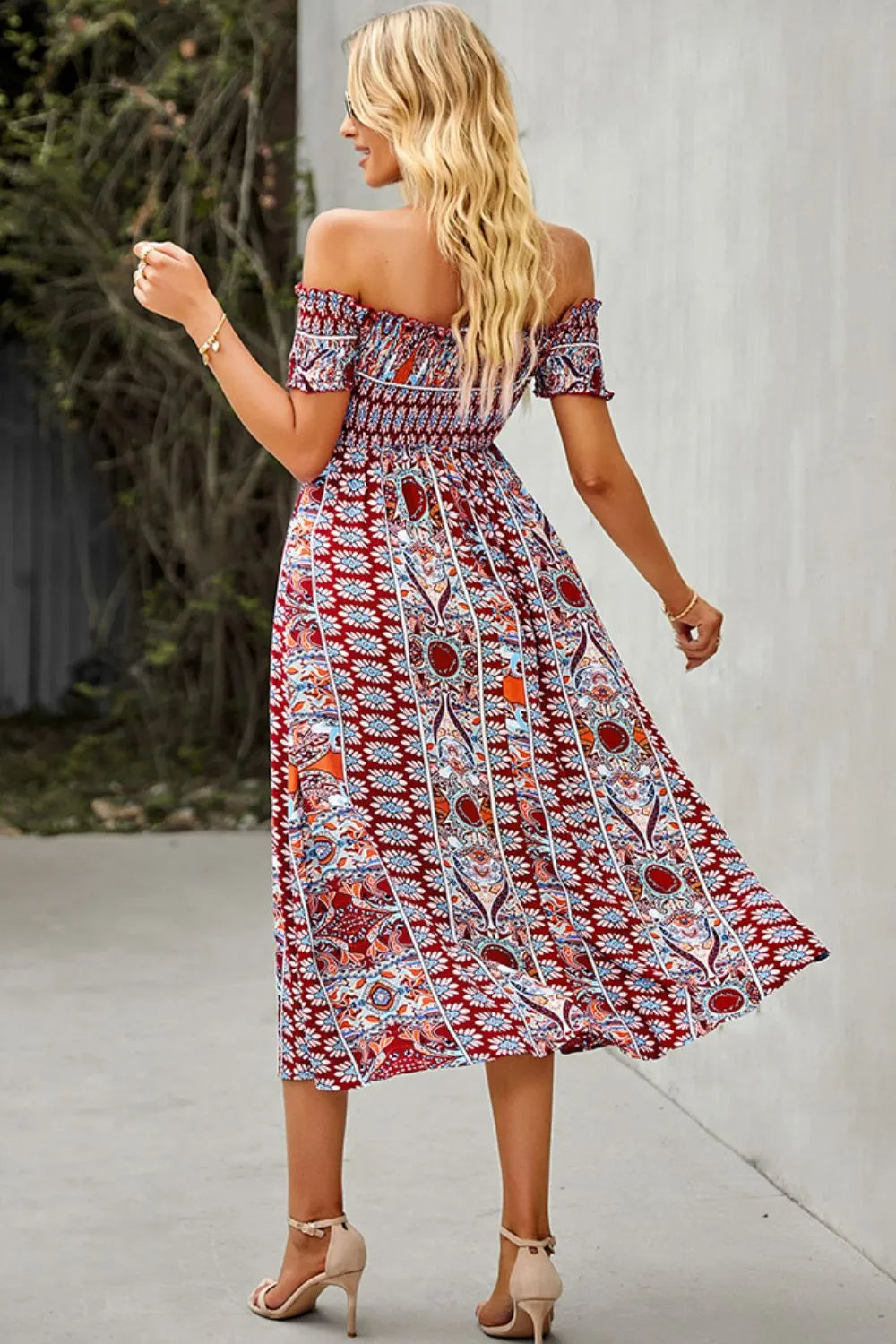 Bohemian Off-Shoulder Frill Trim Split Dress Casual Dresses - Tophatter Daily Deals