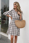 Ivy Lane Plaid Round Neck Mini Dress Casual Dresses - Tophatter Daily Deals