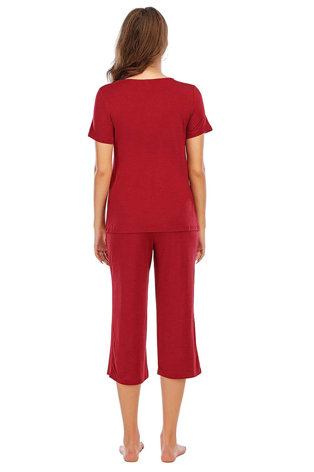 V-Neck Short Sleeve Top and Pants Lounge Set Loungewear Sets - Tophatter Daily Deals