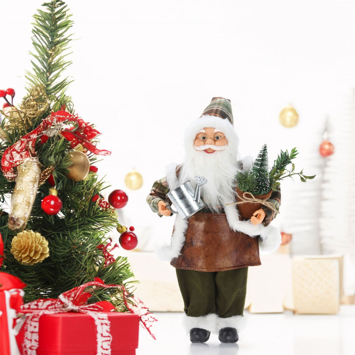 Workshop Standing Santa Figure | Traditional Father Christmas Ornament - 45cm Ornament - Tophatter Daily Deals