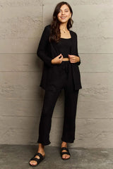 Ninexis Full Size Cropped Top, Long Pants and Cardigan Lounge Set Black Loungewear Sets - Tophatter Daily Deals