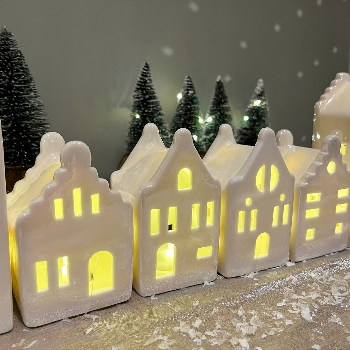 10cm White Ceramic LED Christmas House | Light-Up Ornament | Design Varies LED Light - Tophatter Daily Deals