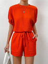 Waffle-Knit Round Neck T-Shirt and Pocketed Shorts Lounge Set Loungewear Sets - Tophatter Daily Deals