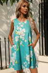 Printed Round Neck Sleeveless Dress with Pockets Pastel Blue Casual Dresses - Tophatter Daily Deals