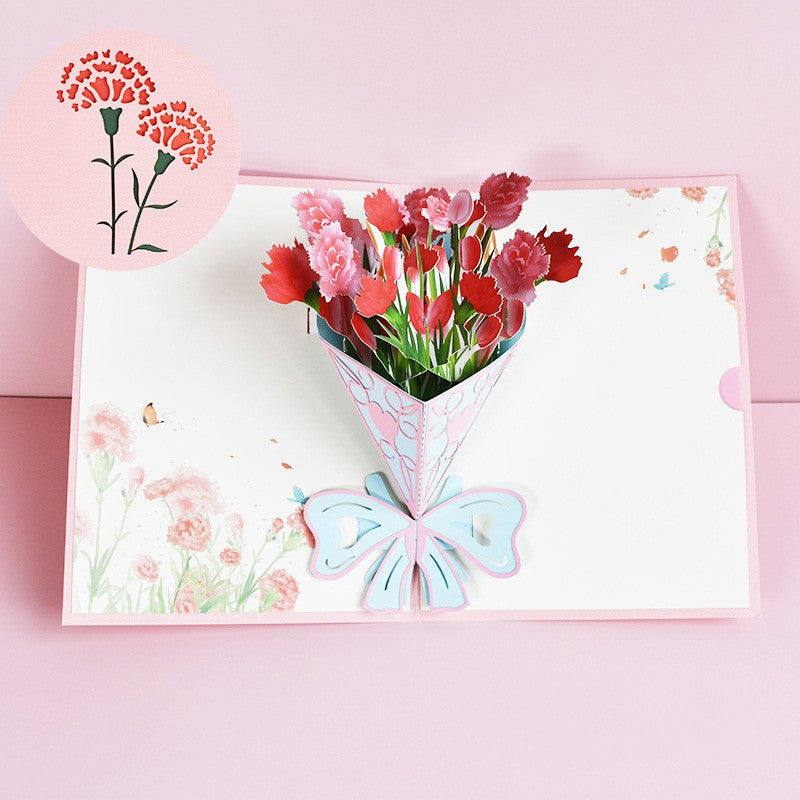 3D PopUp Flower Bouquet Cards Gifts Anniversary PopUp Mom Floral Bouquet Wife Invitation Card Greeting Cards Mothers Day Cards Postcard 0 - Tophatter Daily Deals