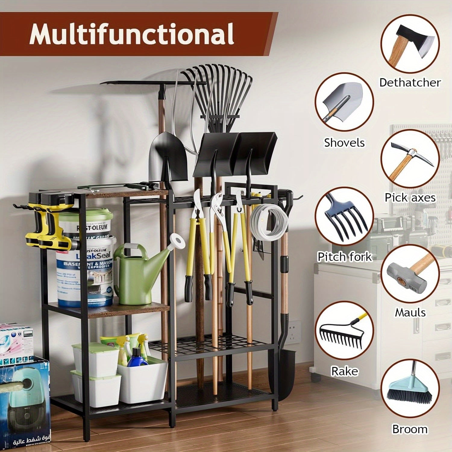Garden Tool Rack with Wooden Shelves Outdoor & Garden Decor - Tophatter Daily Deals