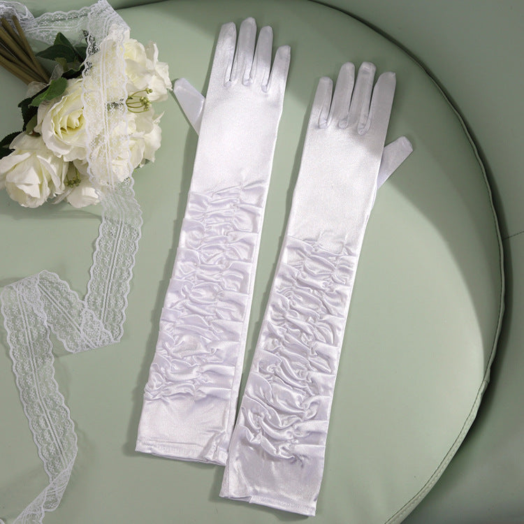 50cm Bridal Wedding Dress Satin Lengthened Gloves White 50cm 0 - Tophatter Daily Deals