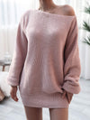 Rib-Knit Mini Sweater Dress Casual Dresses - Tophatter Daily Deals