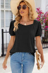 Eyelet Puff Sleeve T-Shirt Black Women's T-Shirts - Tophatter Daily Deals